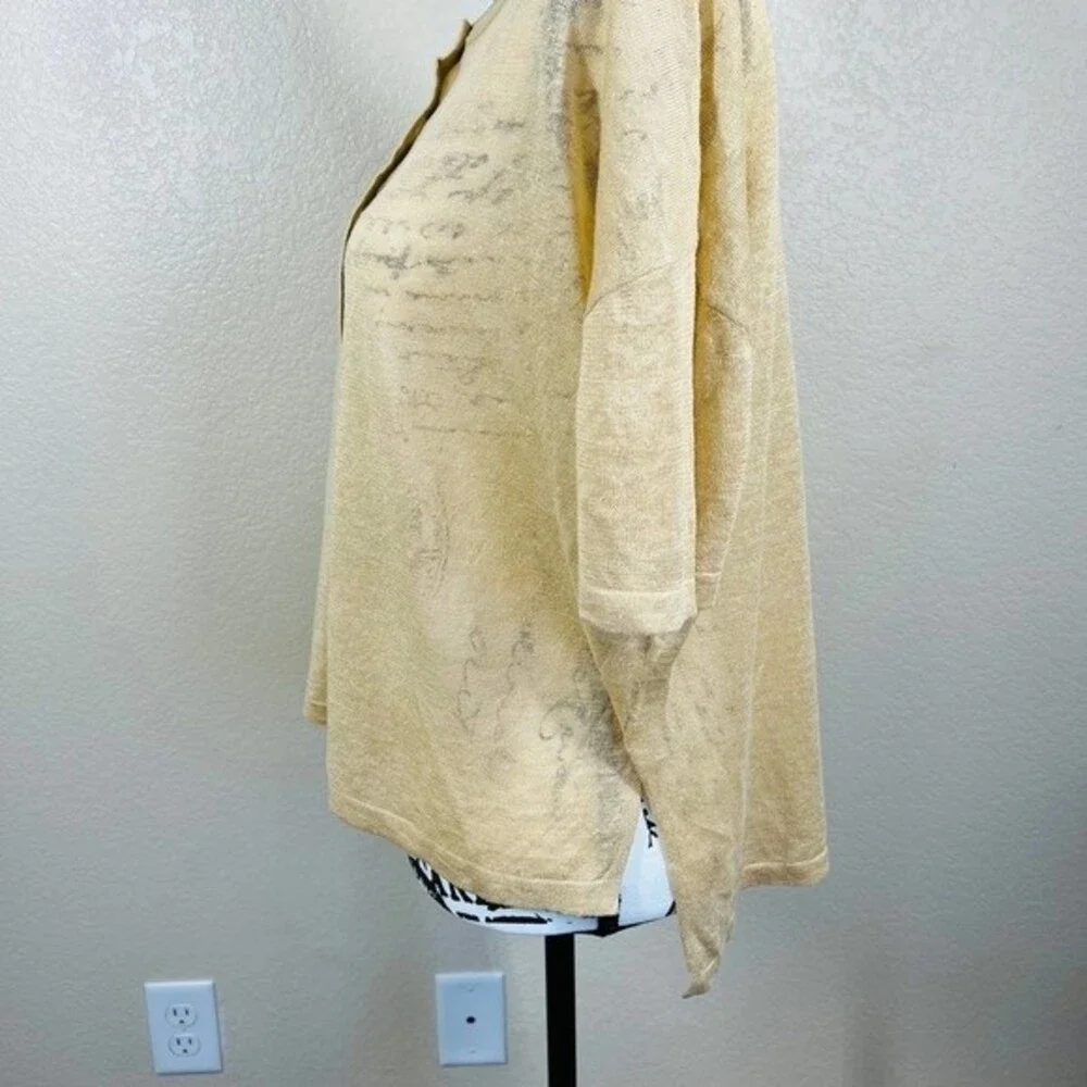 Skull Cashmere Tan top Women Lagenlook 100% Linen Penelope Henley Top size XS